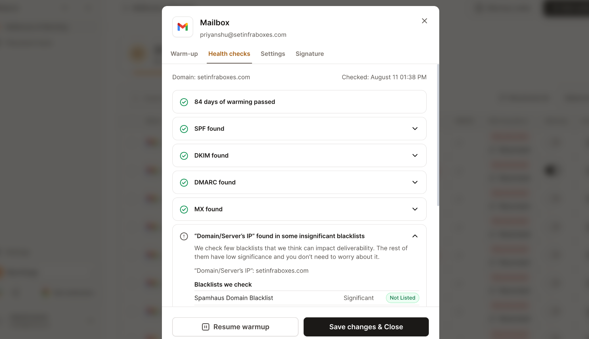 SPF, DMARC and DKIM check in Warmforge
