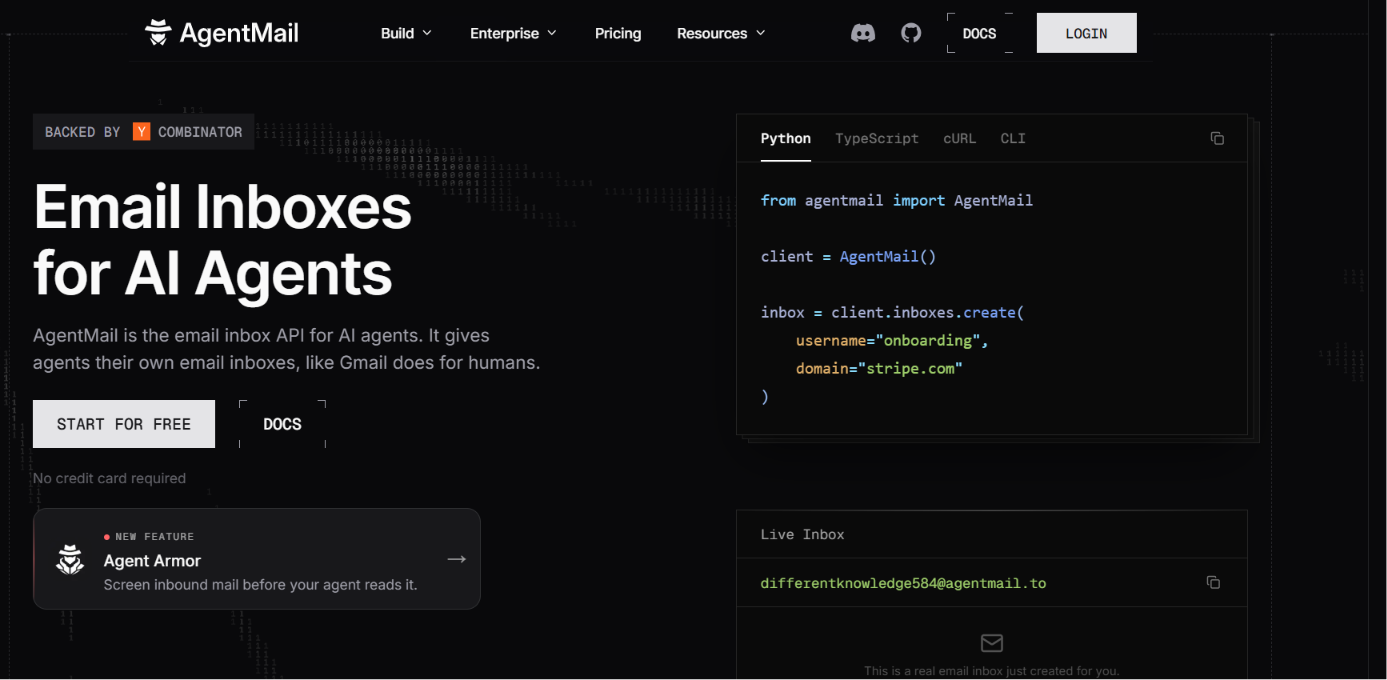 Agentmail homepage