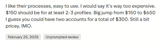 Inbox Ally Trustpilot review about pricing