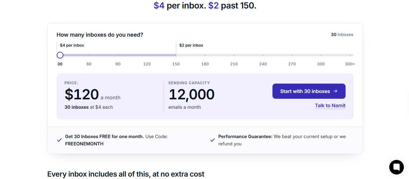 Aerosend pricing page