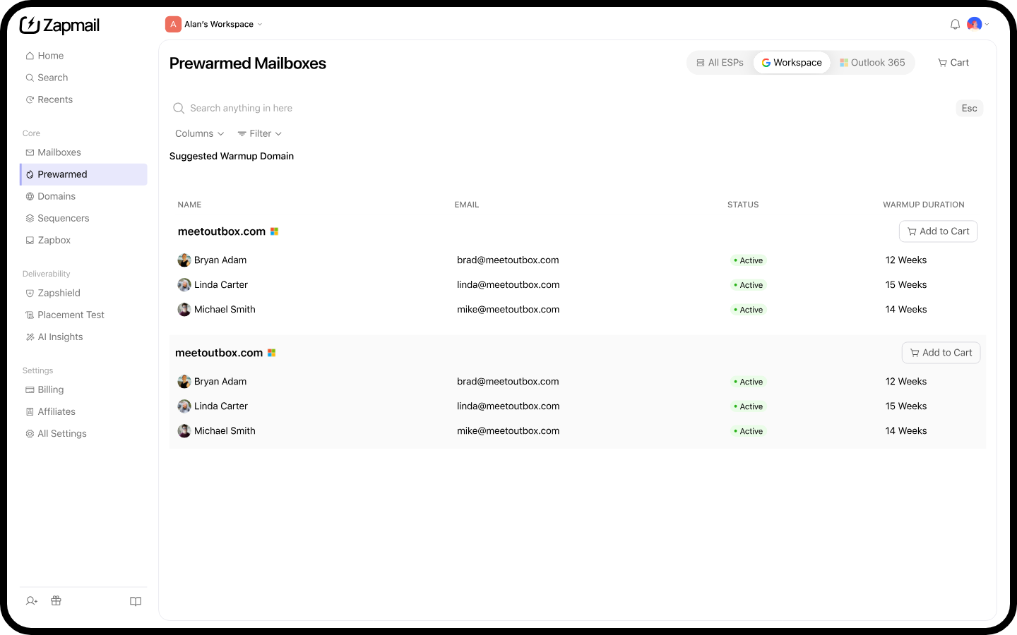 Pre-warmed mailboxes in Zapmail