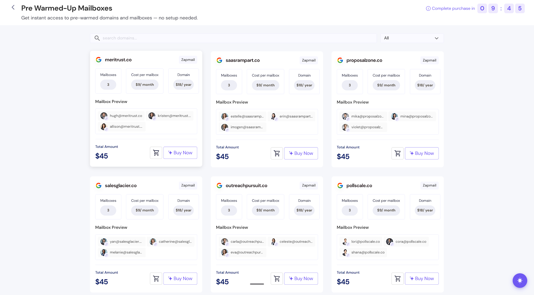 Pre-Warmed Mailboxes in Smartlead
