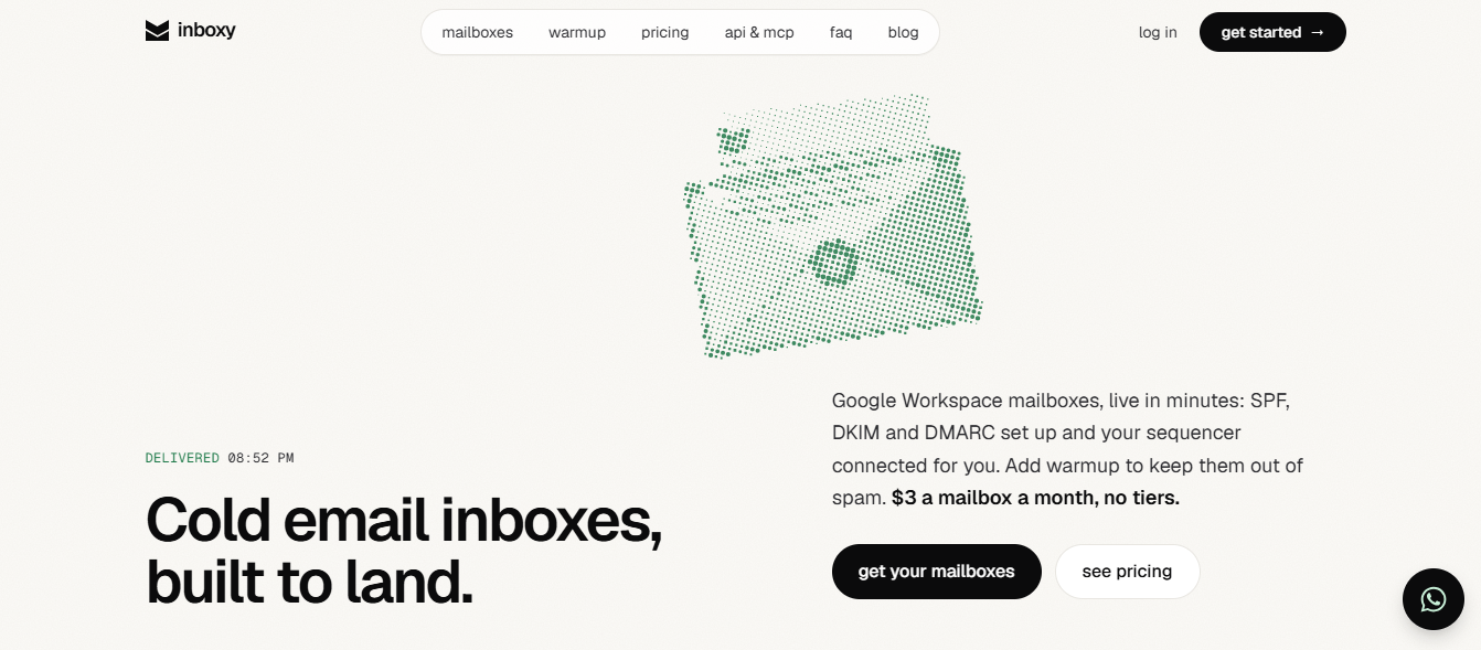 This image shows the mailboxes dashboard in Inboxy