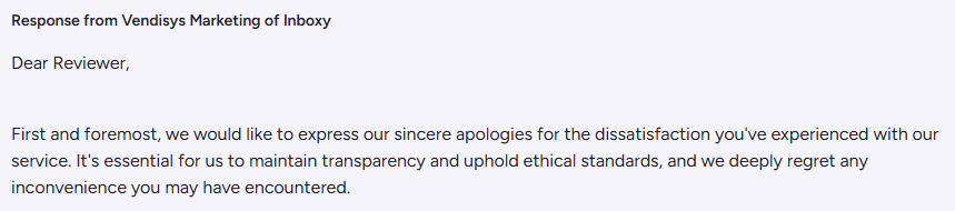 Inbox’s Reply to User Complaint