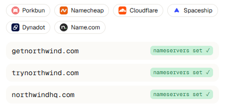 domains with nameservers configured from connected registrars in Inboxy
