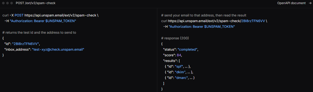 spam check started through the Unspam API