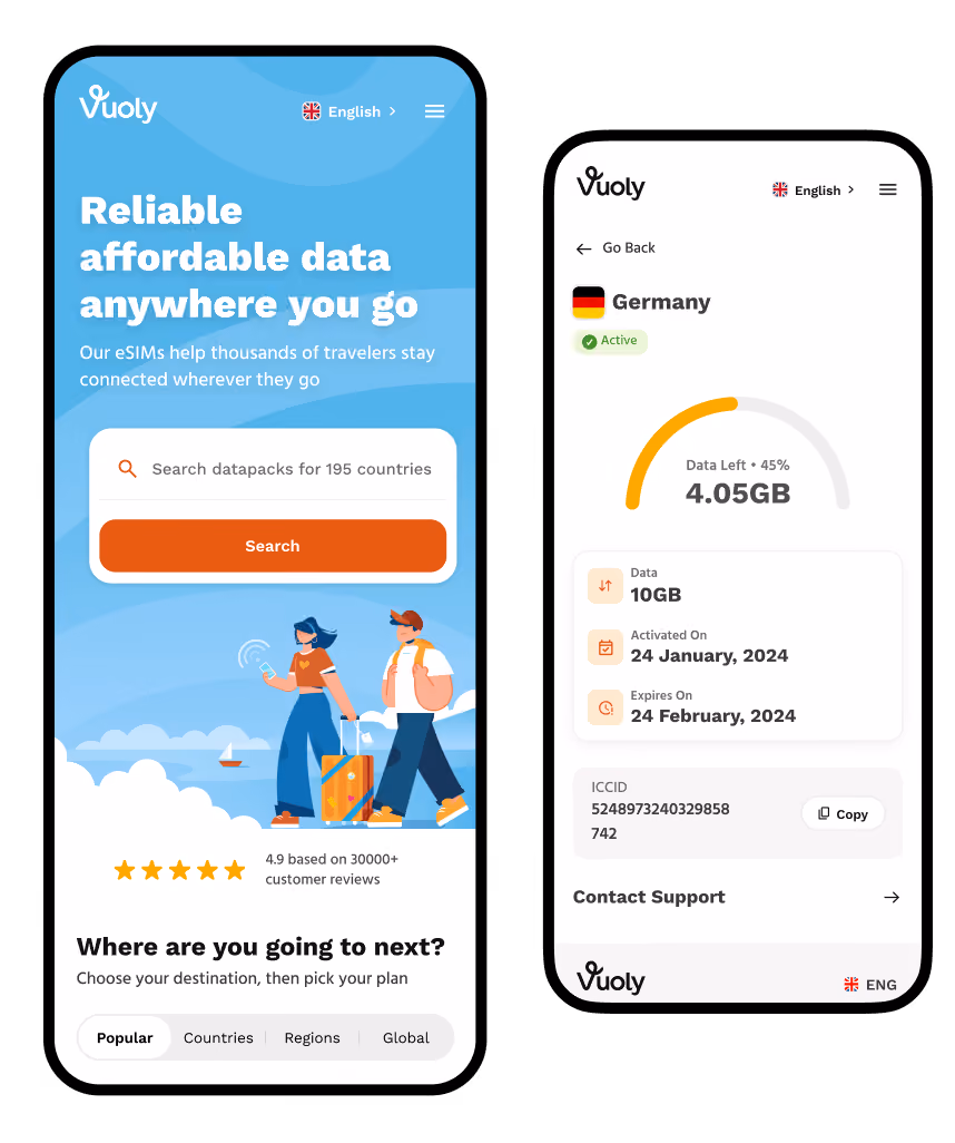 Screenshot of the work Lumi Studio did for Vuoly's eSIM platform, which included UI design and custom development