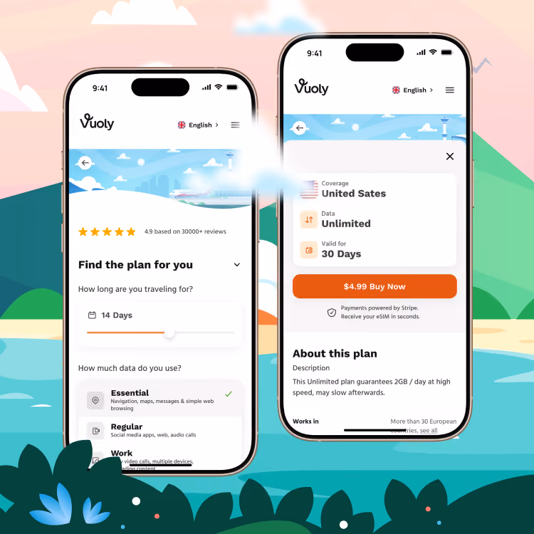 Vuoly mobile plan finder and checkout screens
