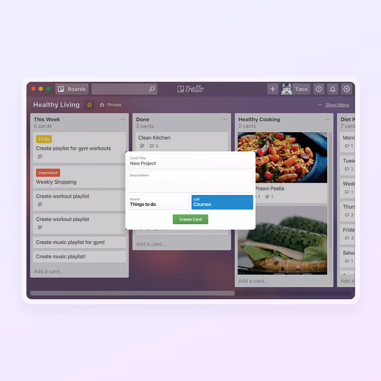 Paws for Trello desktop app adding a card to a Trello board