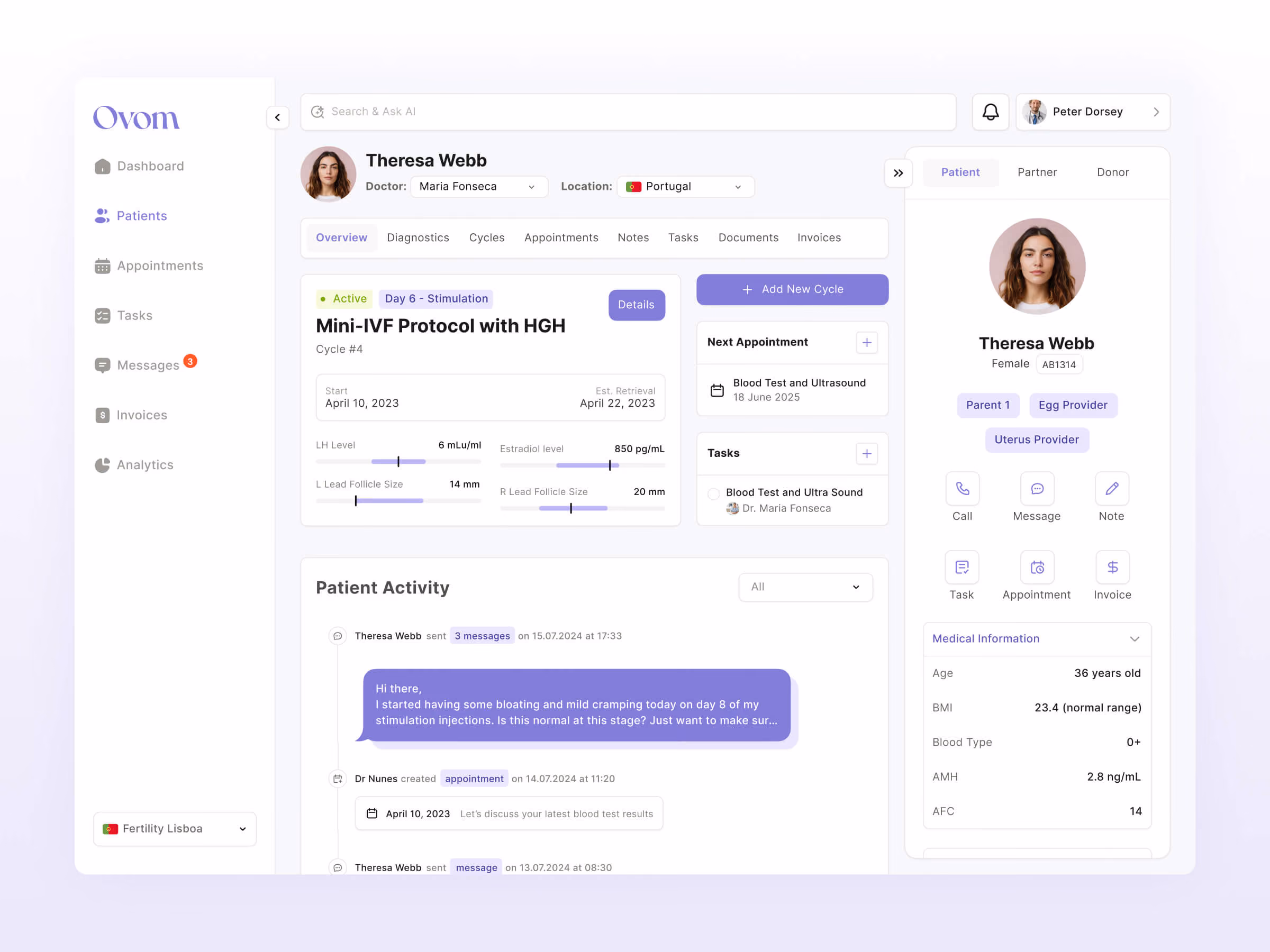 SaaS clinician healthtech design for IVF clinicians