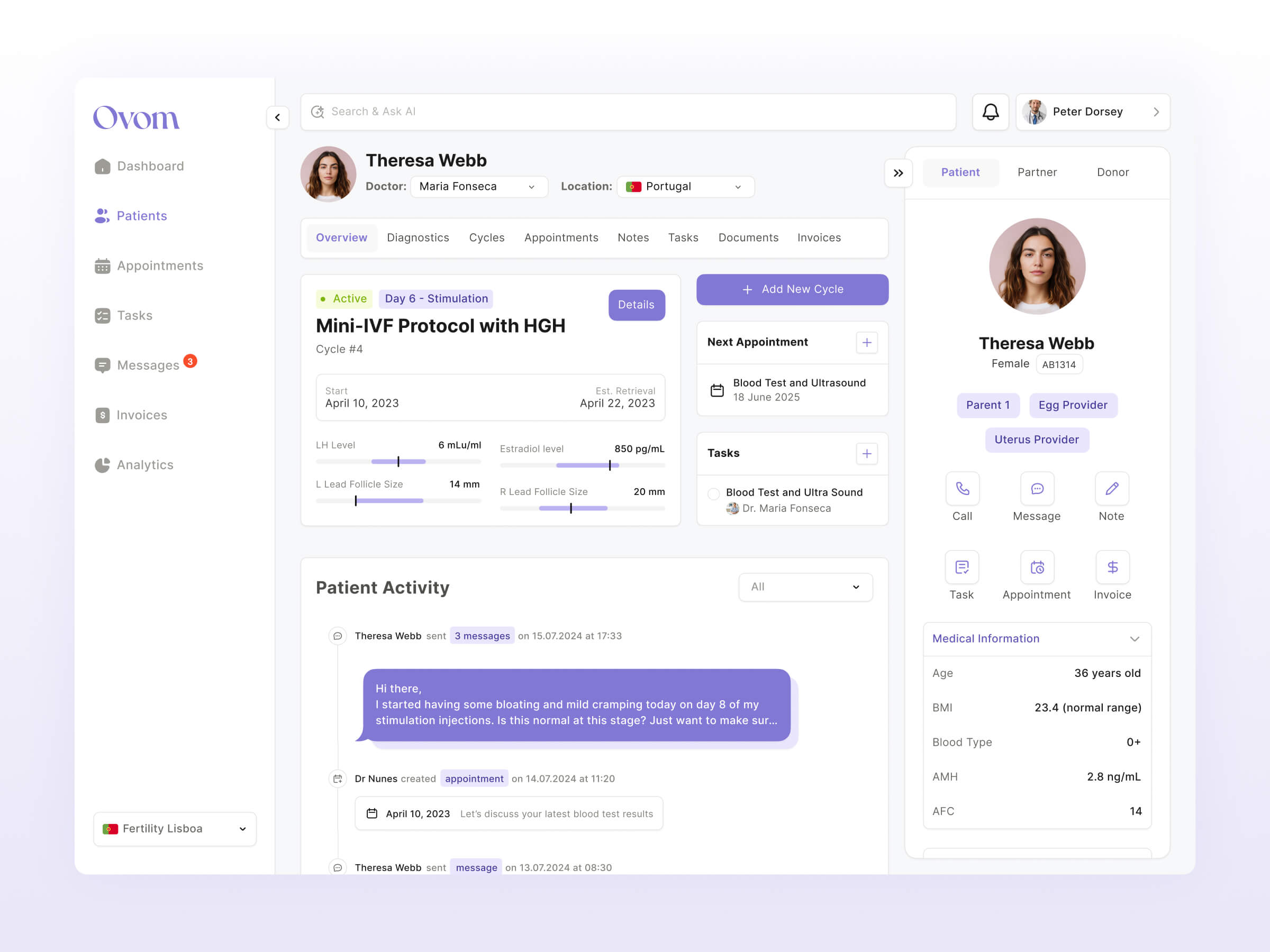 SaaS clinician healthtech design for IVF clinicians