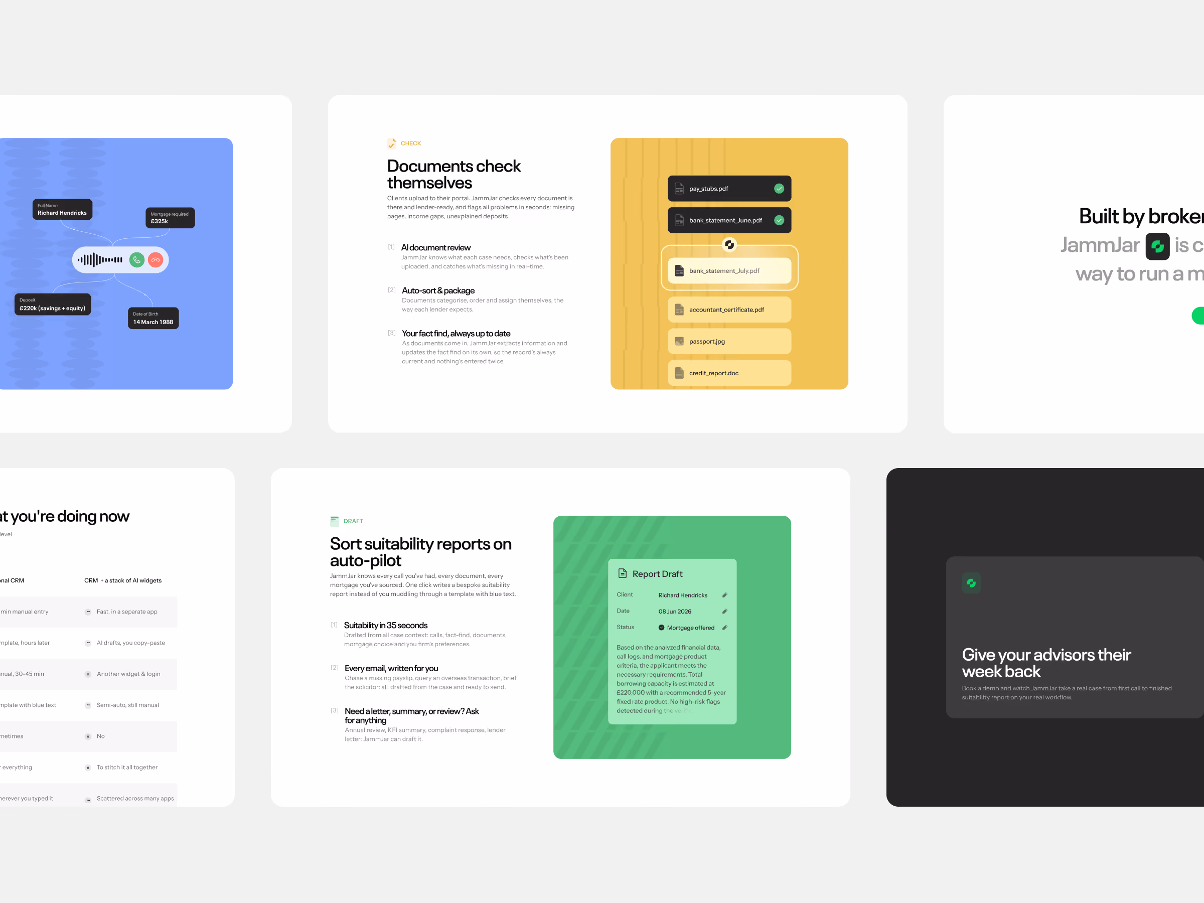 JammJar product interface cards in the brand's blue, yellow and green palette, designed for the website