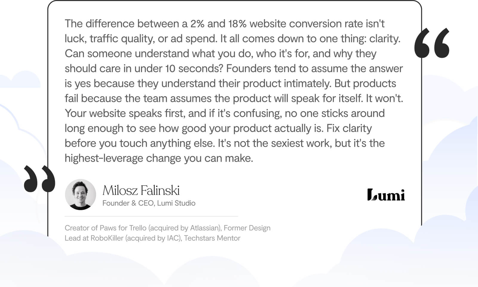 Quote from startup expert Lumi founder