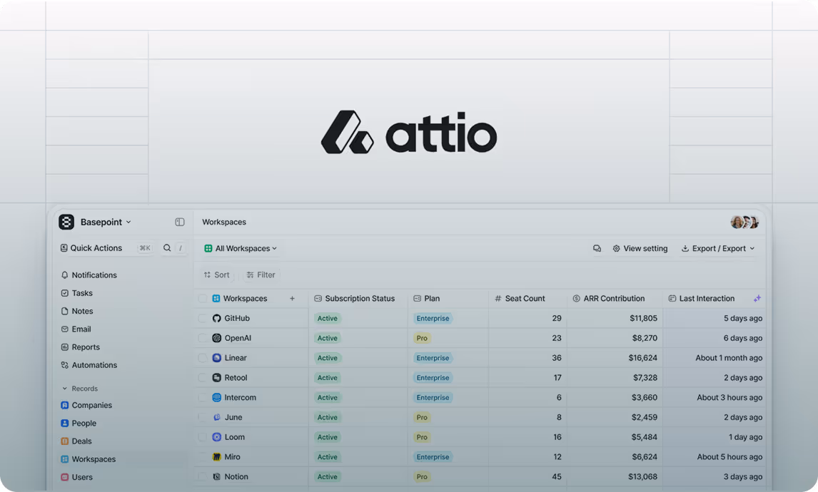 Capture d'écran de l'interface Attio CRM avec pipeline de vente personnalisé
