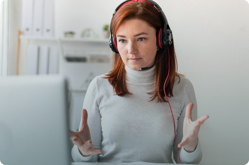 Woman talking on the phone with a headset
