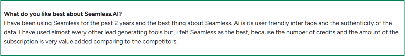 Seamless.ai G2 review