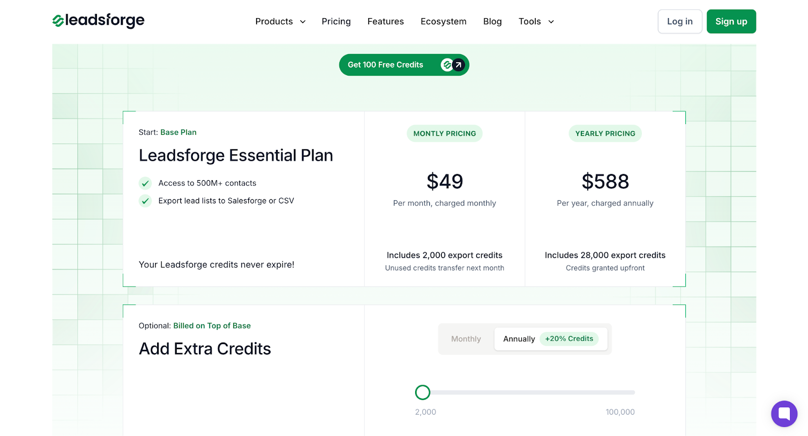  Leadsforge pricing breakdown from homepage