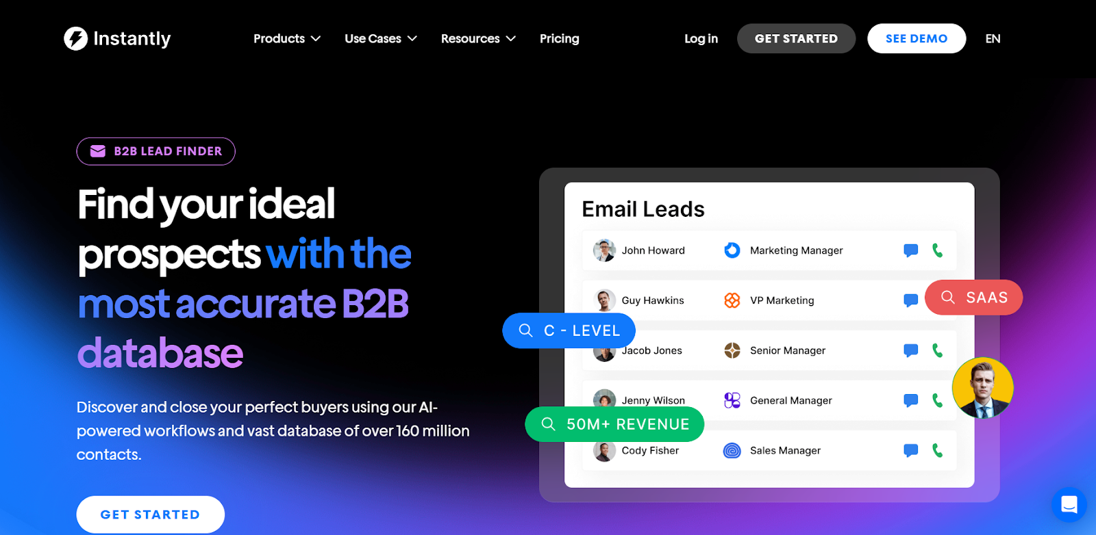 Instantly B2B homepage