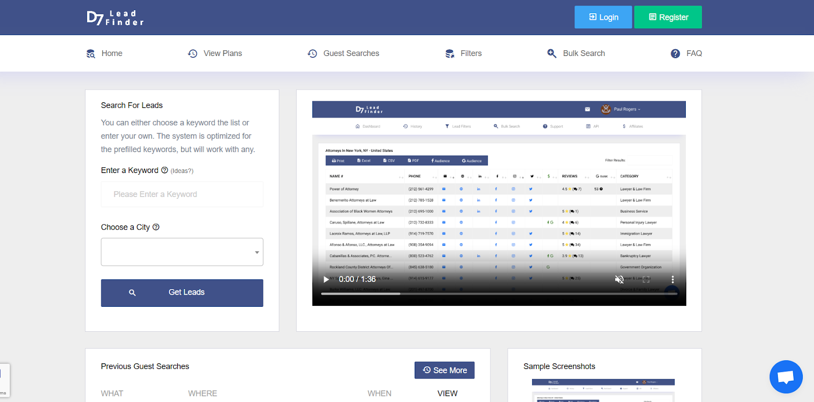 D7 Lead Finder homepage