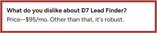 D7 Lead Finder G2 review about its customer support