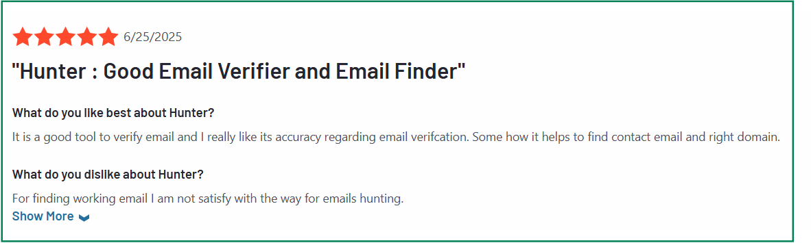 Hunter.io G2 review