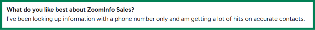 ZoomInfo G2 review about verified emails