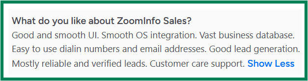 ZoomInfo G2 review about integration.