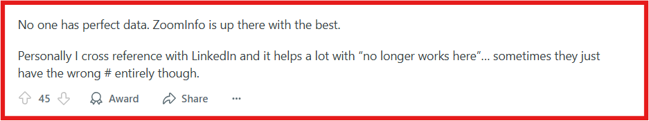 ZoomInfo Reddit review about its accuracy of data