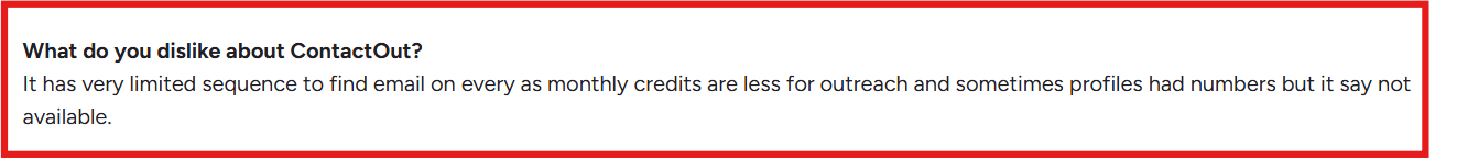 ContactOut G2 review about credit limits