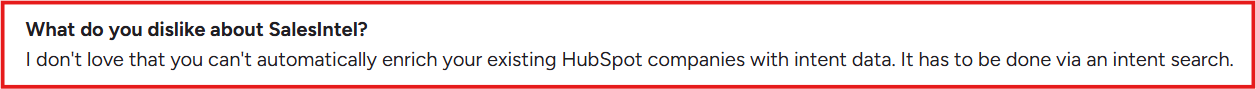 SalesIntel G2 review about HubSpot enrichment