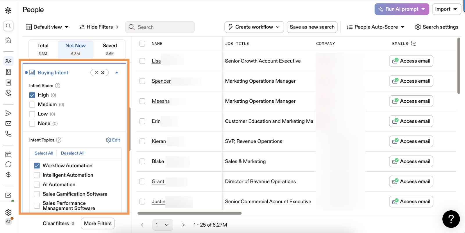 Apollo buyer intent filters