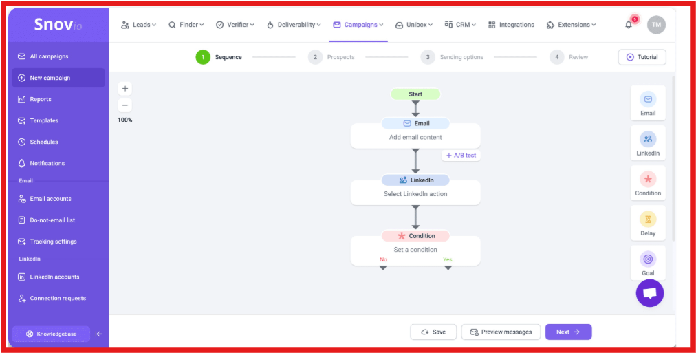 Build multichannel sequence with Snov.io 
