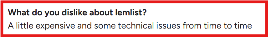 Lemlist G2 review about its pricing