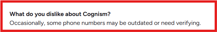 Cognism G2 review about phone numbers