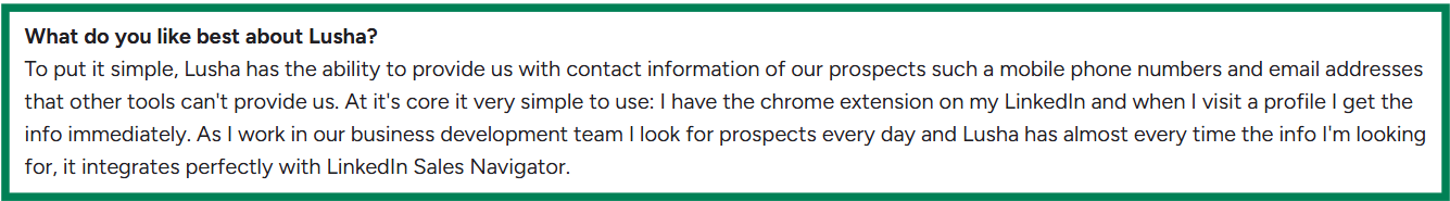 Lusha G2 review of contact information