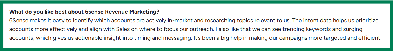 6sense G2 review about its intent data