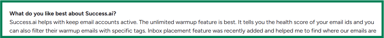 Snov.io G2 review about its email warmup feature