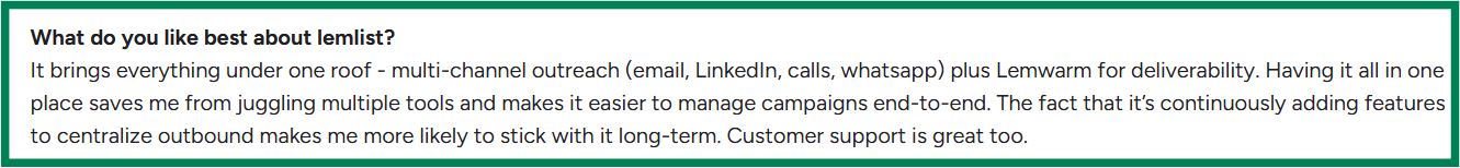 Lemlist G2 review about lemwarm