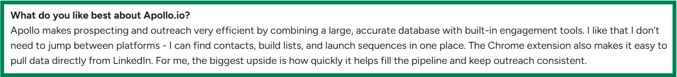 Apollo G2 review about outreach and chrome extension