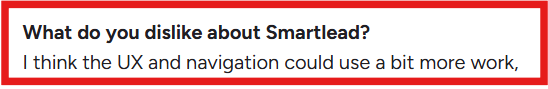 Smartlead G2 review about its UX