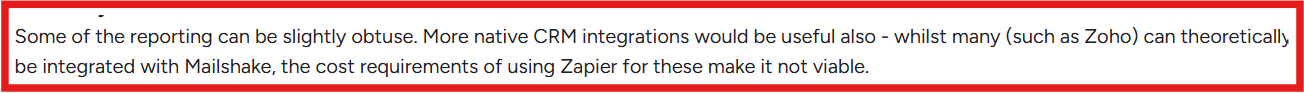 Mailshake G2 review about its integrations