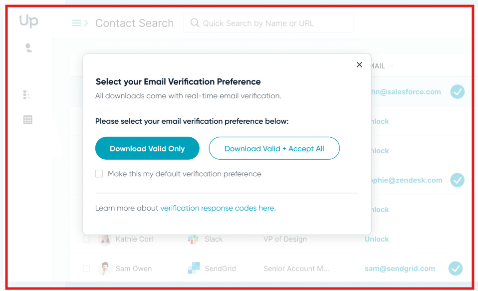 UpLead email verification preference 