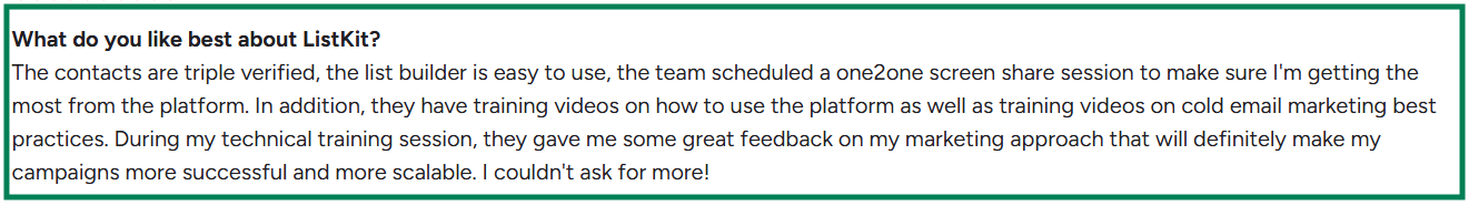 ListKit G2 review about its triple verified data