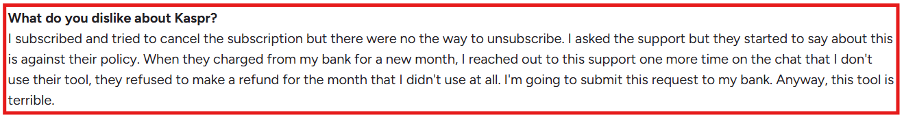 Kaspr G2 review of its refund policy