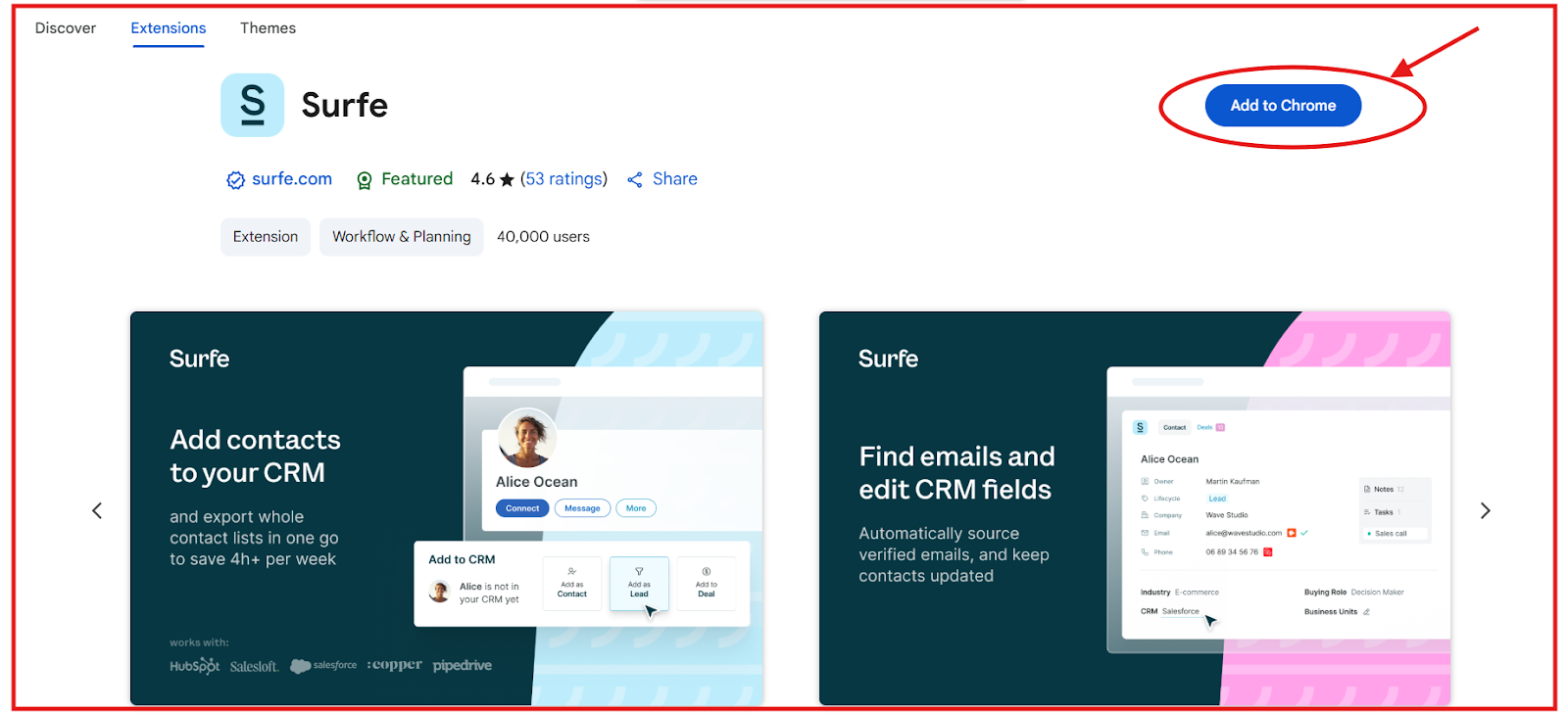 Surfe chrome extension