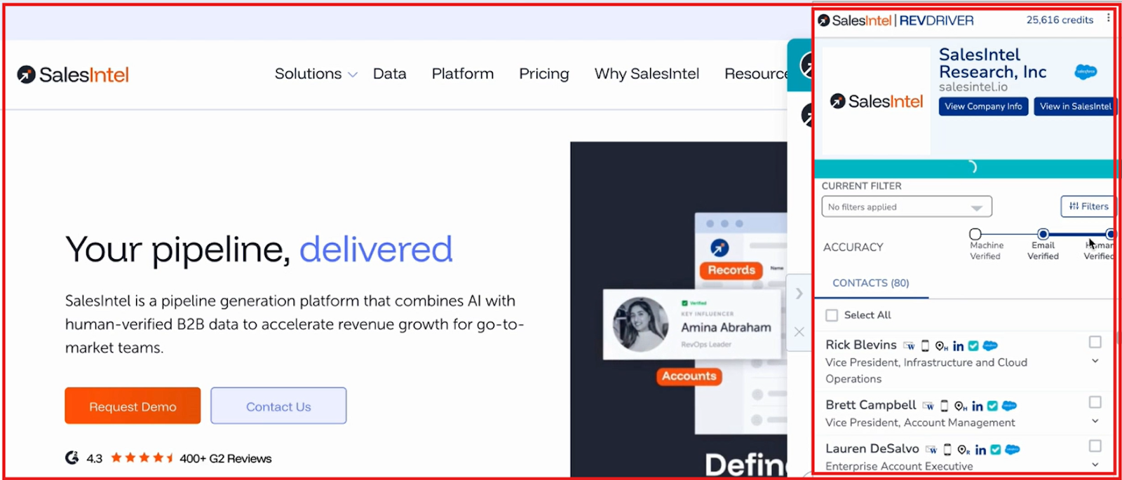 Get phone number and other data through SalesIntel extension