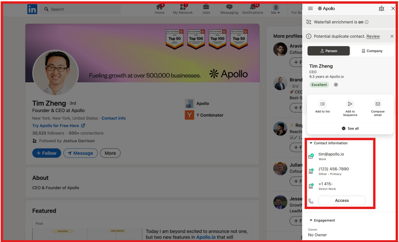 Pull linkedin email from apollo chrome extension