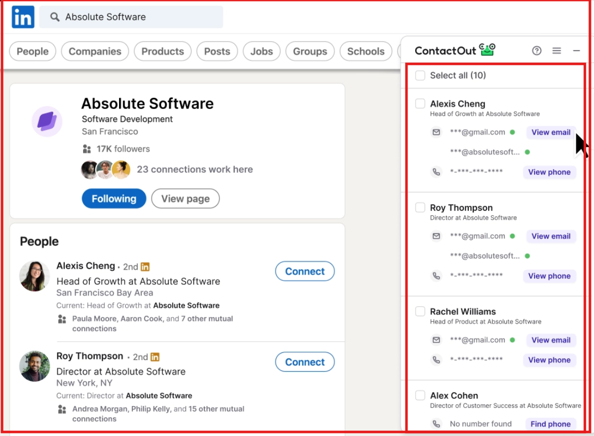 Get email and phone numbers from ContactOut email finder extension