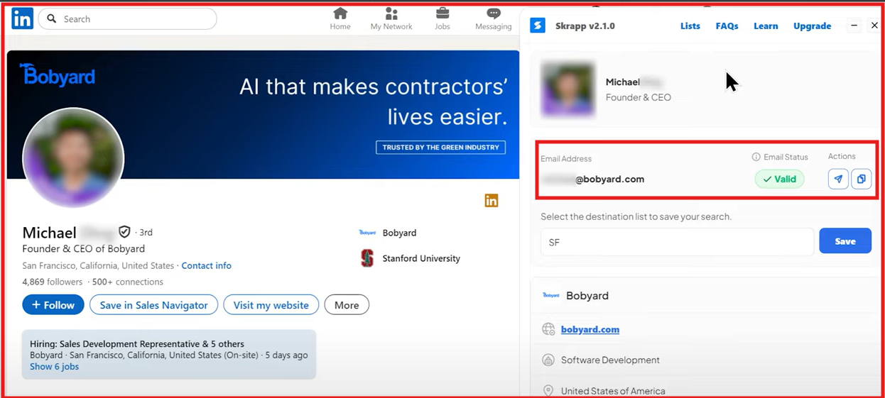 Find emails from LinkedIn with Skrapp extension