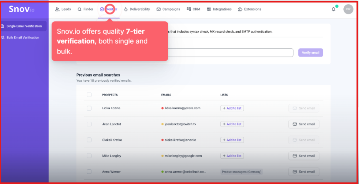 Email verifier on Snov.io 